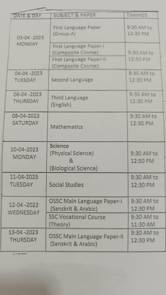 Telangana SSC Schedule 2023